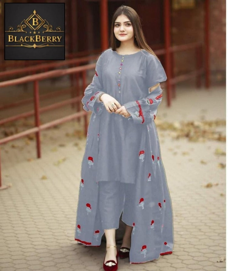 Embroidered Stitched 3 Pcs Suit